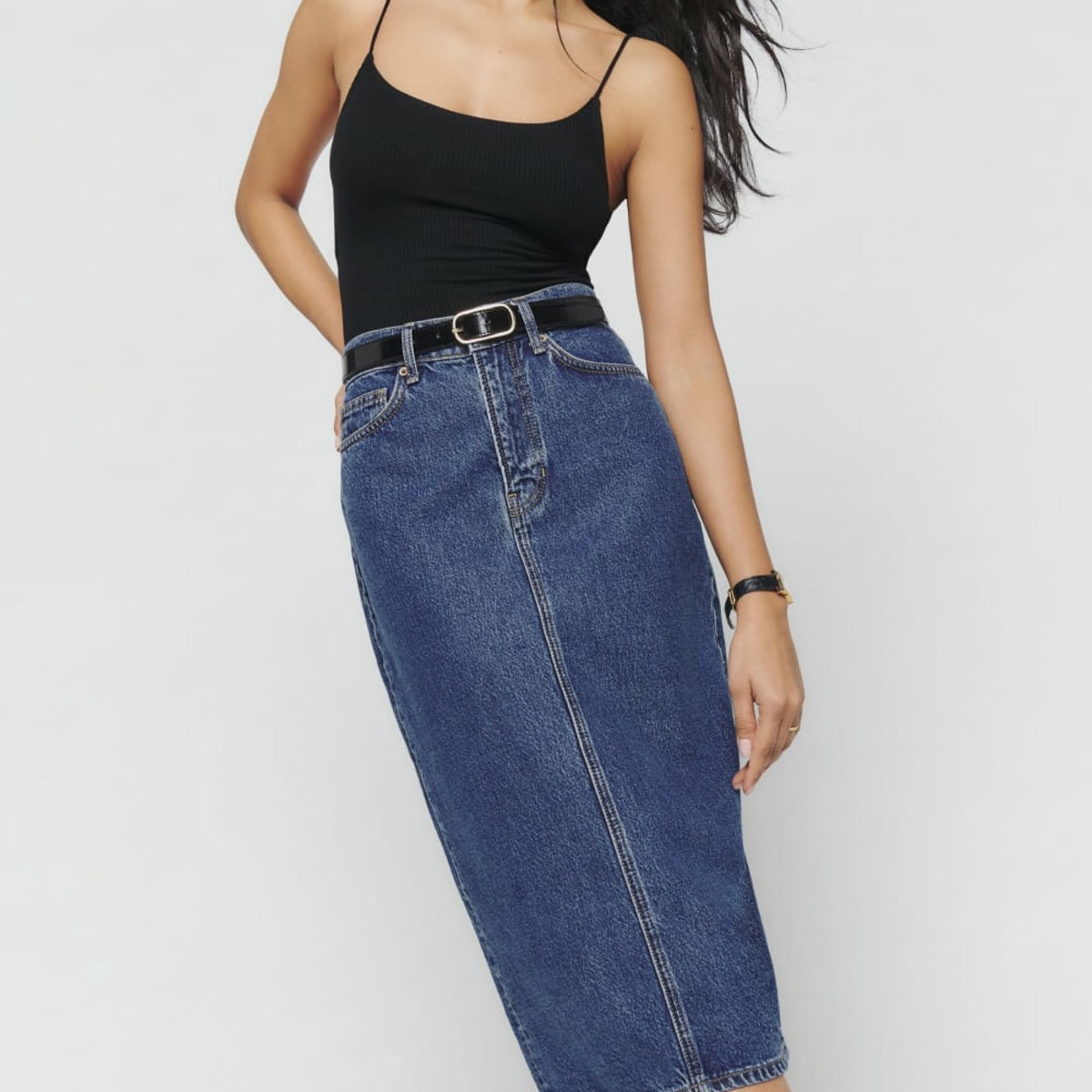 Midi jean skirt romper clearance