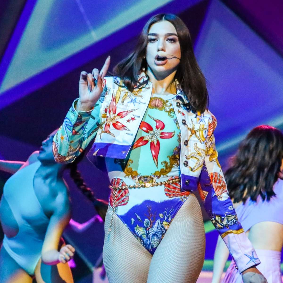 【Versace】x Dua Lipa ギャザージャージー ミディスカート Rare Versace X Dua Lipa La Vacanza Metallic Leather Jacket
