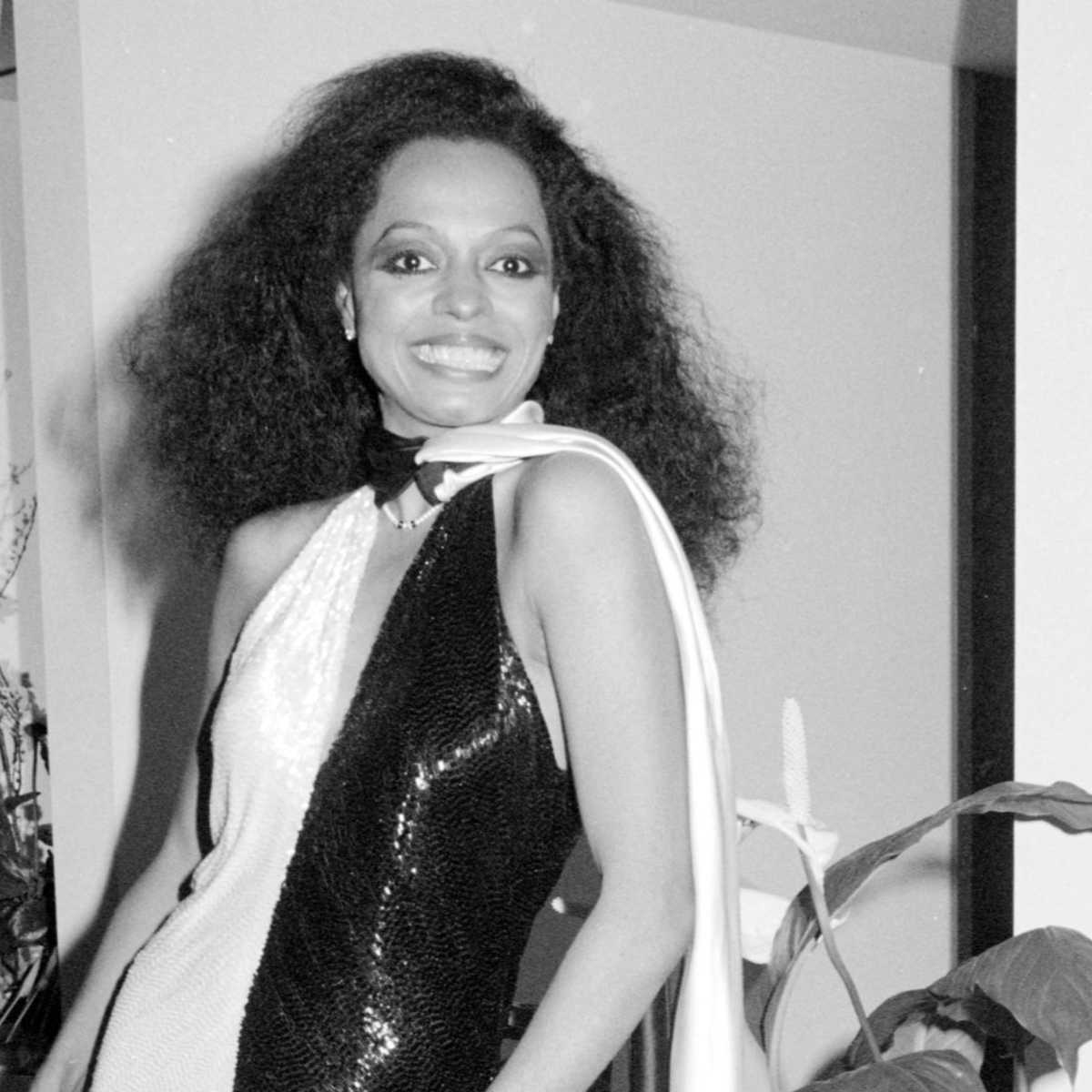 Great Outfits in Fashion History Diana Ross 1982 Black and White Beaded Birthday Gown Fashionista