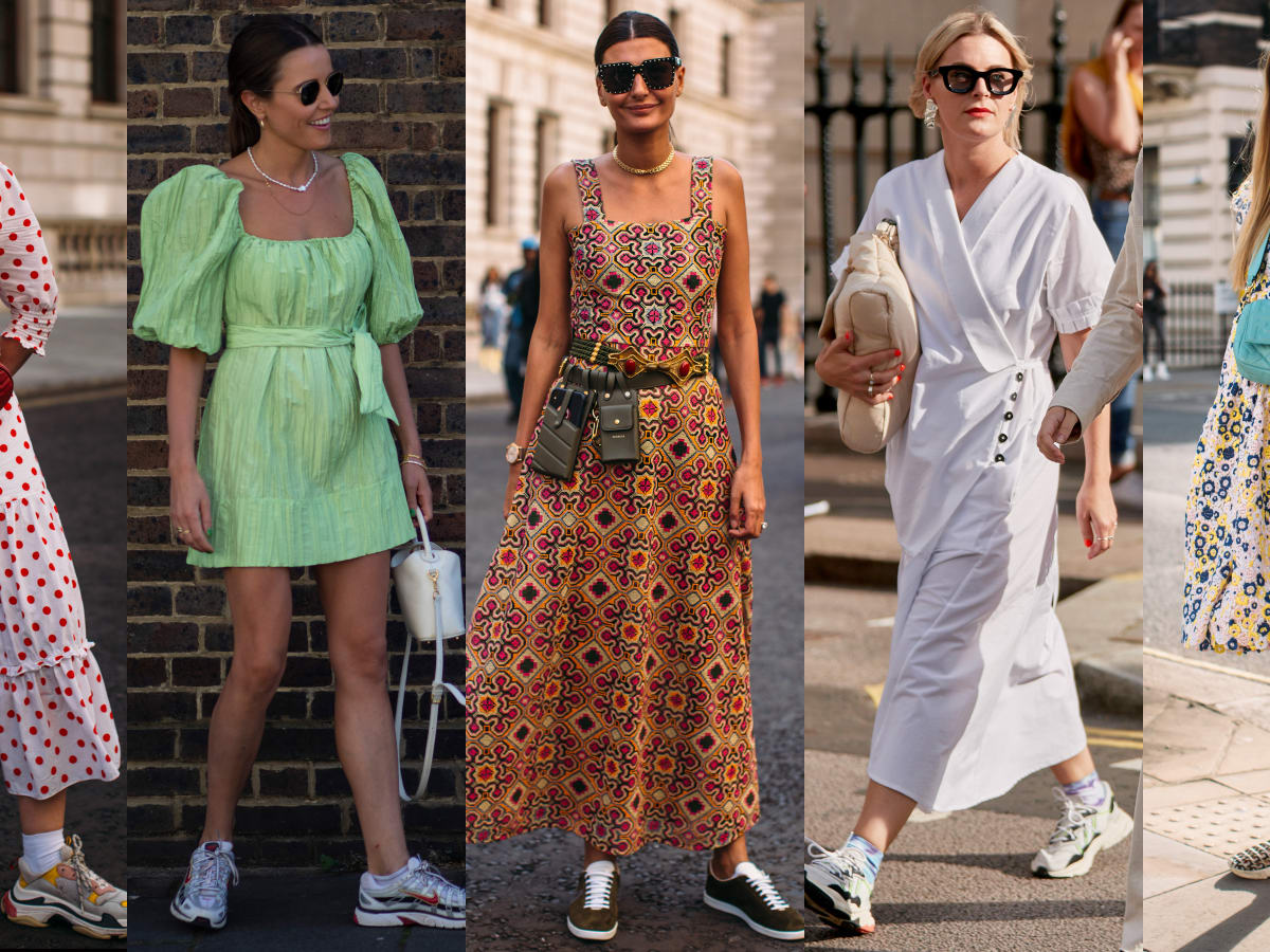 Street style: 13 ways to wear a dress with sneakers this summer | Vogue  France