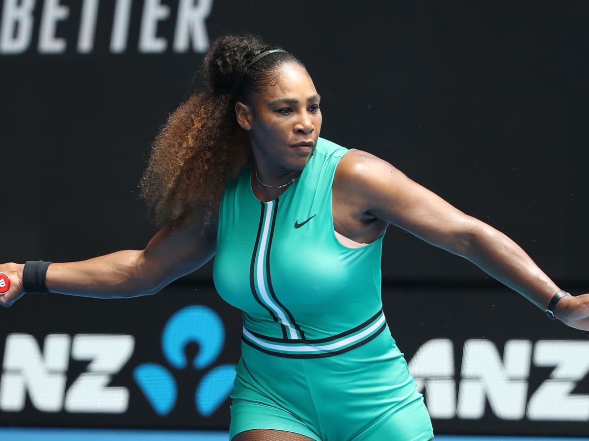 Williams Played Tennis in Turquoise Leotard and Fishnet Tights -