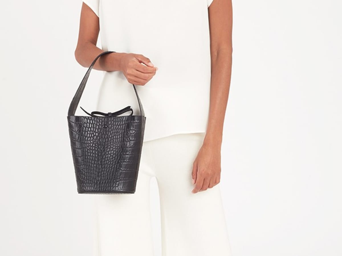 Naomi Leather Moon Bag with Croc-Embossed Pattern, White – Bob Oré Blue  Collection
