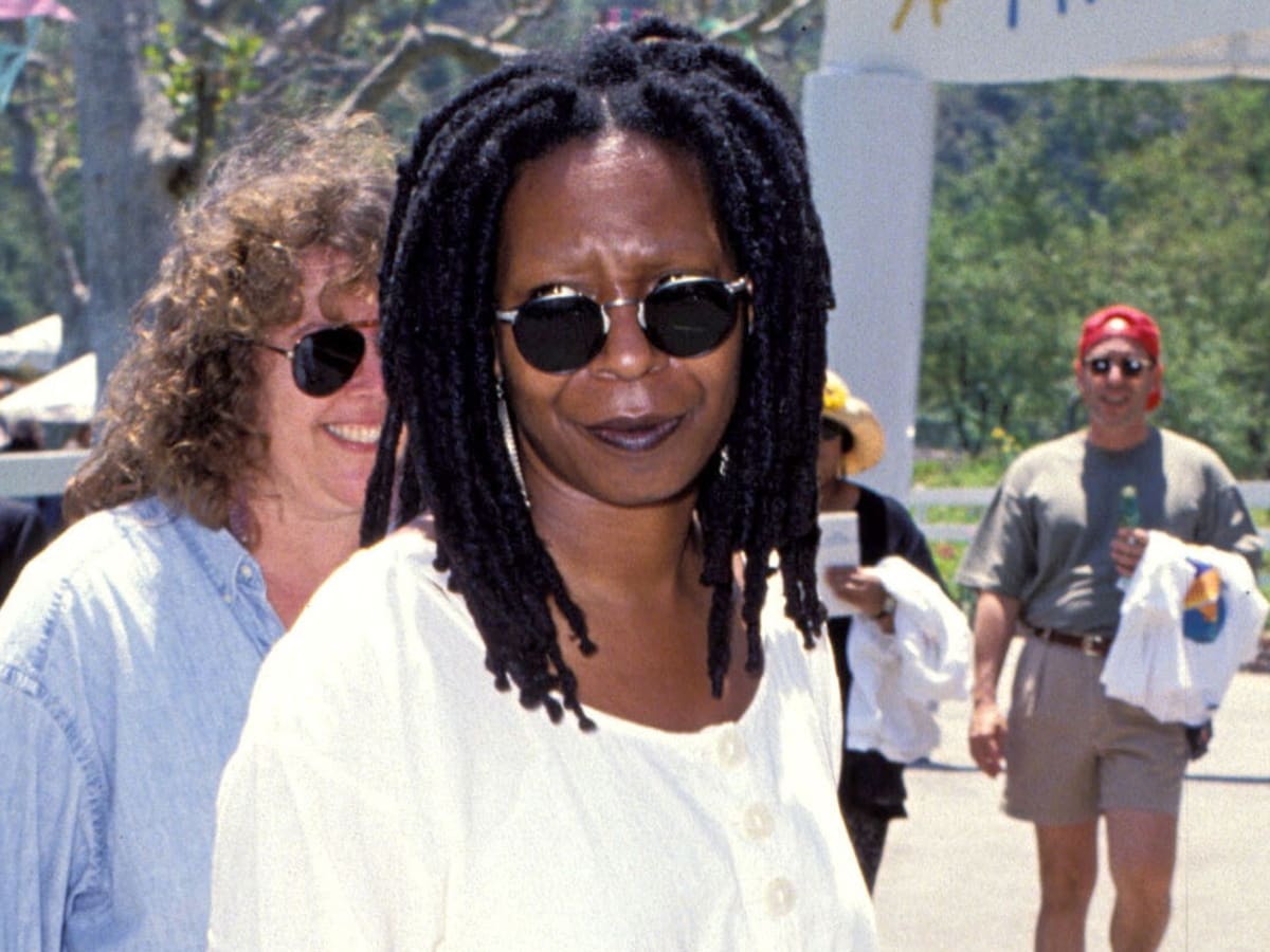 Great Outfits In Fashion History Whoopi Goldberg In A Sack Dress And Birkenstock Bostons Fashionista