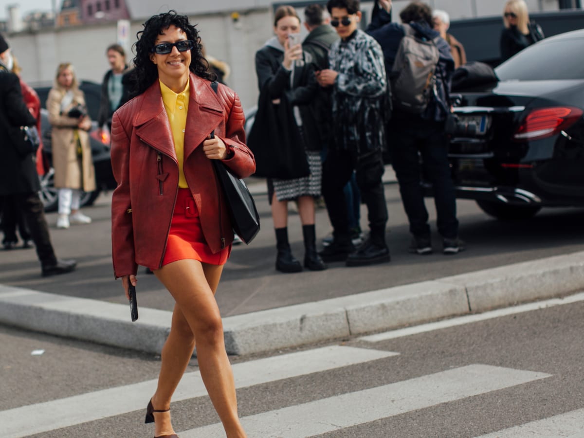 MILAN, ITALY - SEPTEMBER 21, 2019: Woman with Louis Vuitton jacket and dress  before Giorgio Armani fashion show, Milan Fashion Week street style Stock  Photo - Alamy