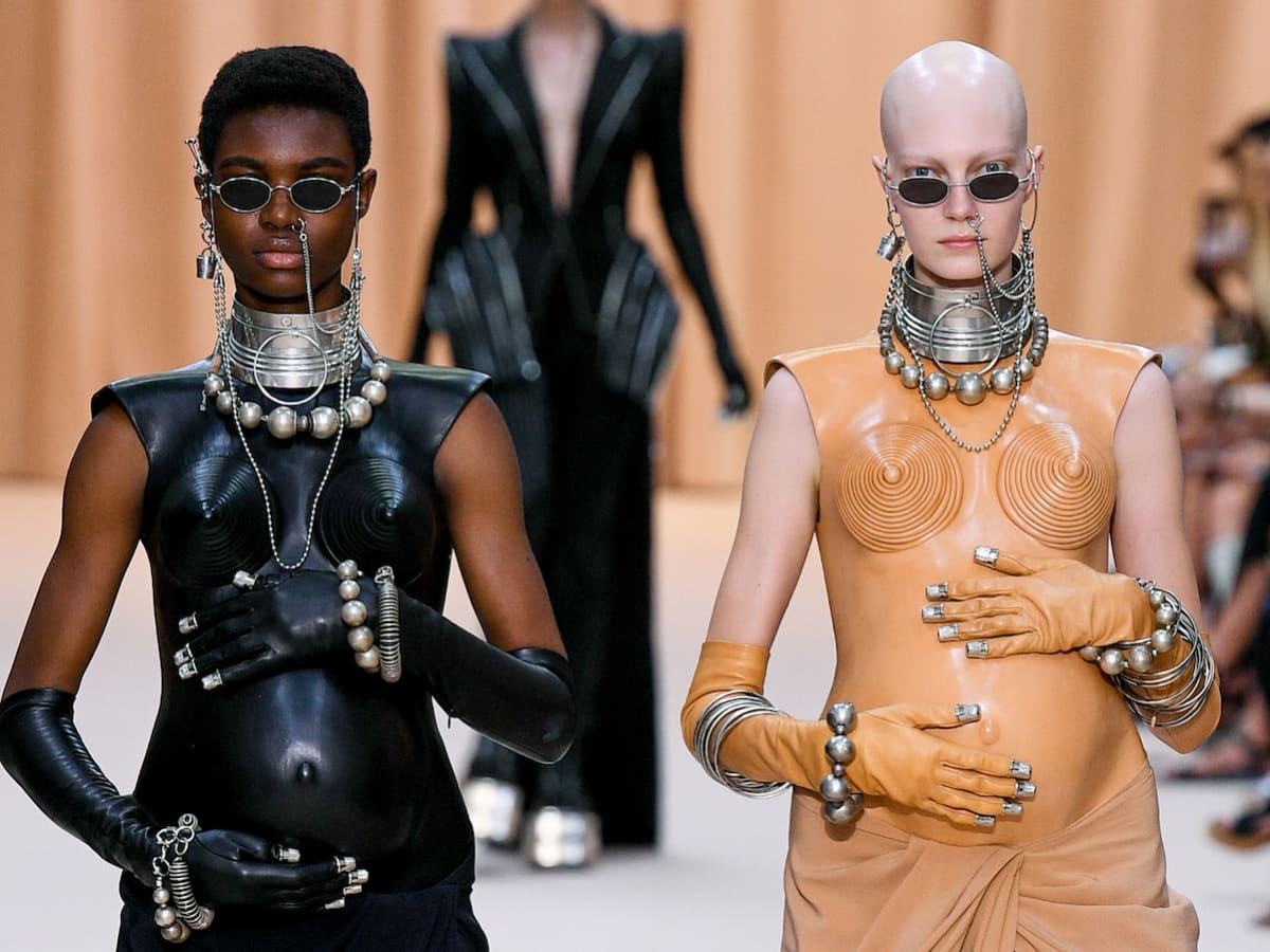 Olivier Rousteing\'s Jean Paul Gaultier Haute Couture Collection Has Cone  Bras, Baby Bumps and Human Perfume Bottles - Fashionista