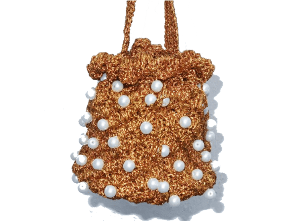 Golden Crochet Shoulder Pearl Handbag