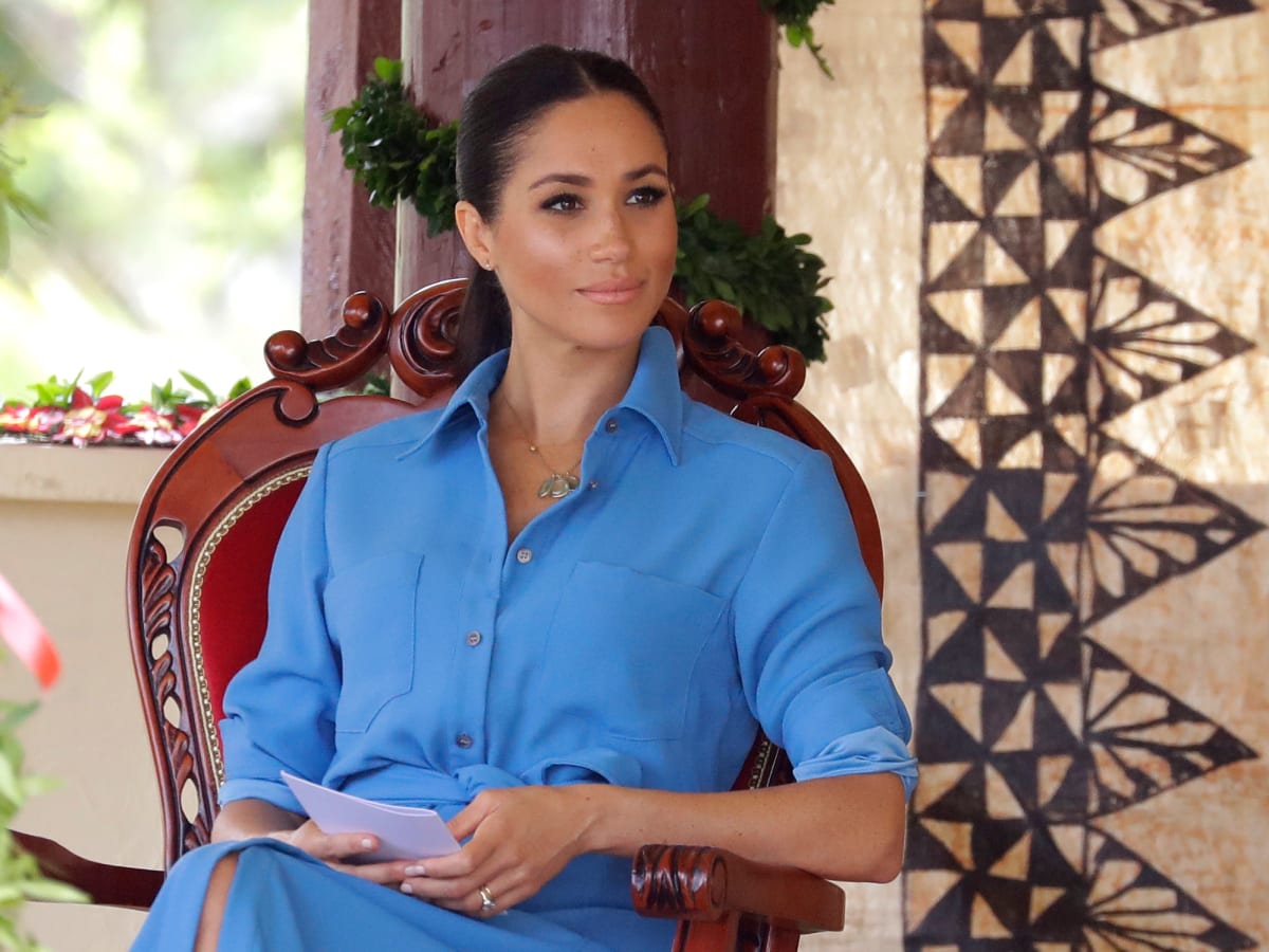 Meghan Markle Wore a Thing Blue Veronica Beard Shirt Dress in Tonga Edition Fashionista