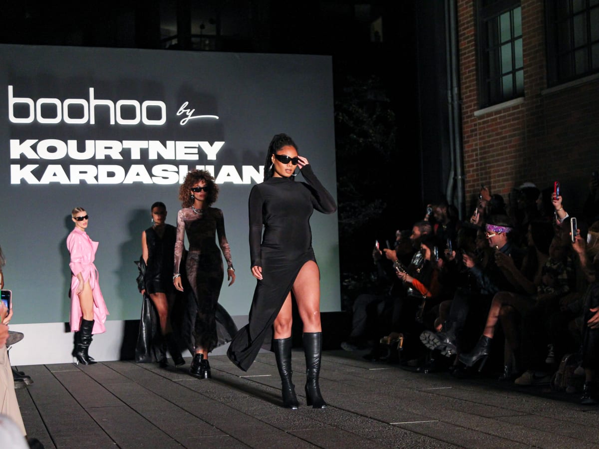 Kourtney Kardashian x Boohoo Was a Glitzy Trendy Runway Wrapped