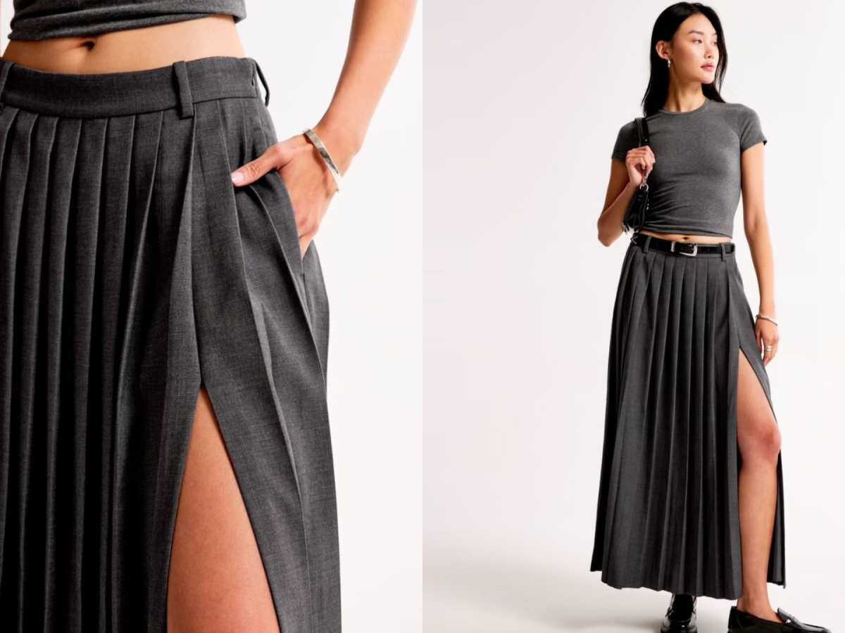 Pleated midi skirt abercrombie online