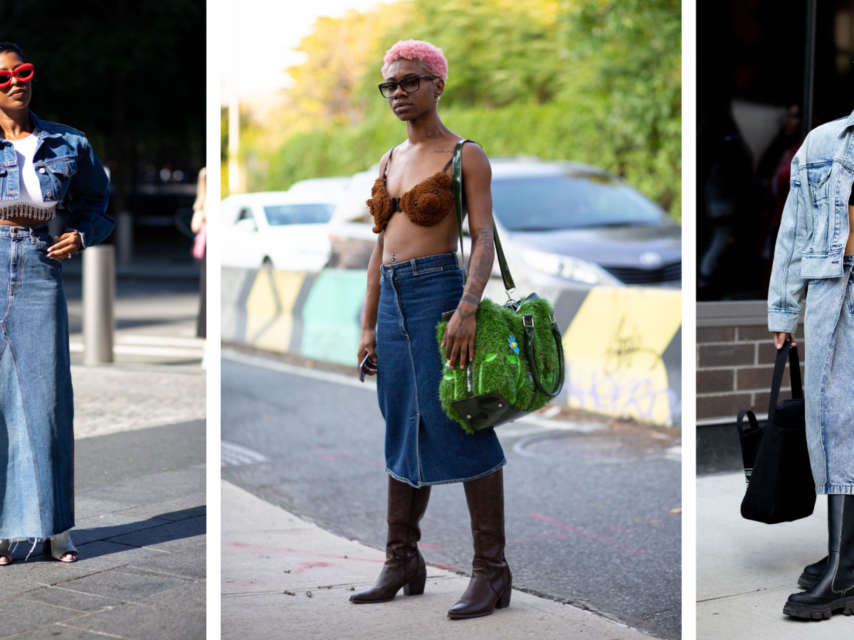 Street style 2024 denim skirt