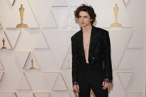 Oh My God, Timothée Chalamet Showed Up Shirtless to the Oscars - Fashionista