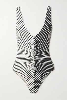 solid striped bathing suit