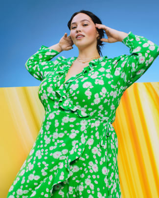 RIXO for Target Daisy 34 Sleeve Ruffle Wrap Dress in Green_$55