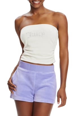 Juicy Couture Rhinestone Logo Ruched Tube Top, $49