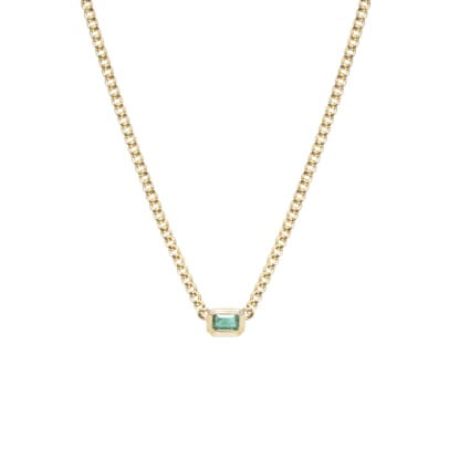 Zoe Chicco 14K Extra Small Curb Chain Emerald Cut Bezel Necklace