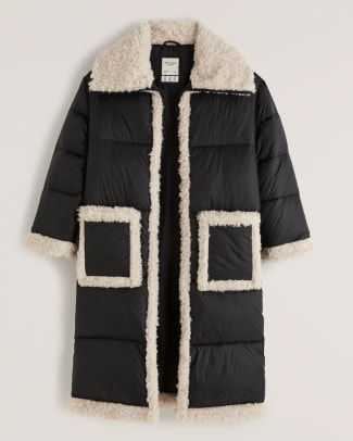 A&F Ultra Long Diamond Quilted Sherpa-Lined Puffer , $220