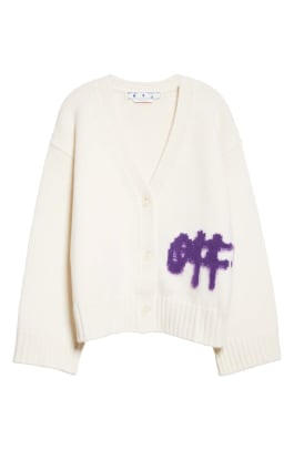 Off-White Women's Intarsia Logo V-Neck Wool Blend Cardigan, $965