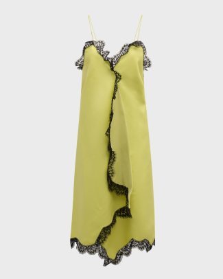 Off-White Lace Nappe Leather Slip Dress