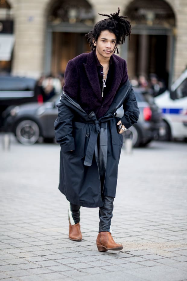 Face Tattooed guest with Gucci whool mask - StreetStyle at Louis Vuitton -  Paris Fashion Week Men F/W 2019-2020 Stock Photo - Alamy