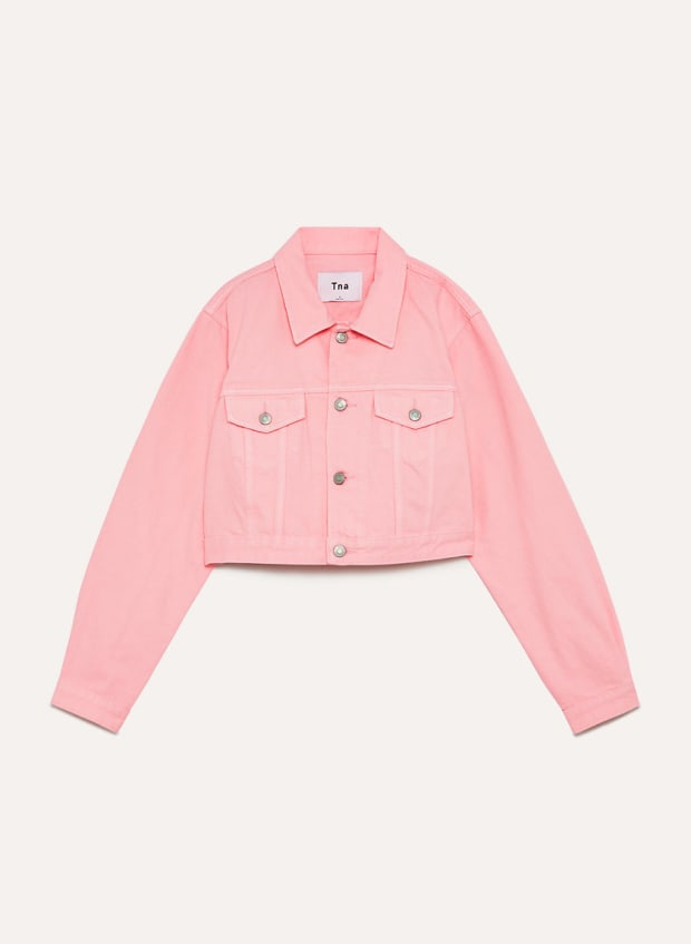 pink color denim jacket