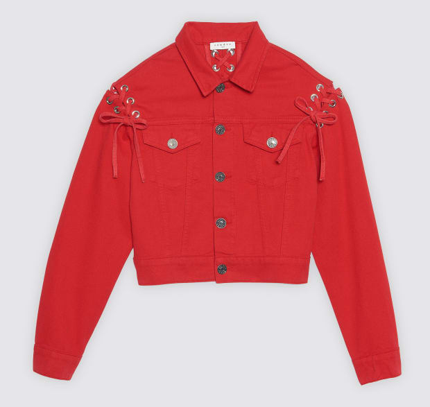 red colour denim jacket