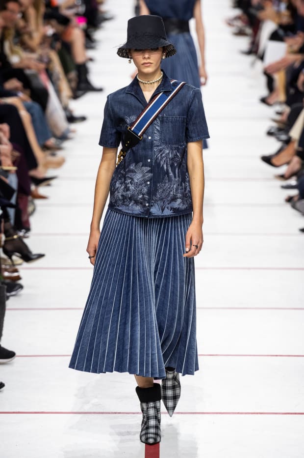 dior pleated denim skirt