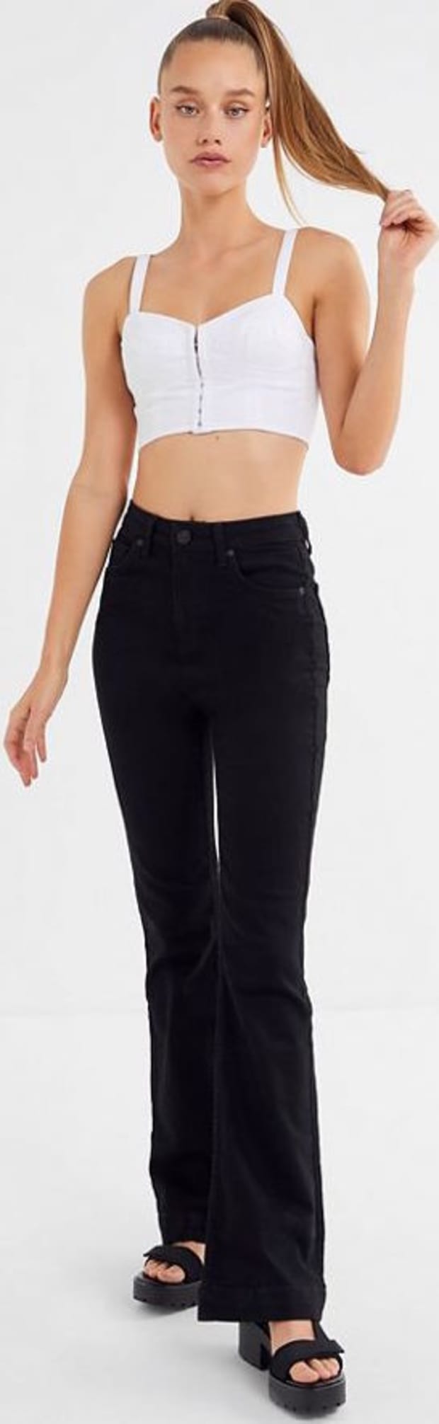 black jean flare pants