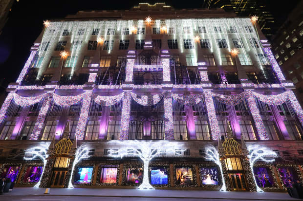 Displays are ready for customers before the opening of Saks Fifth