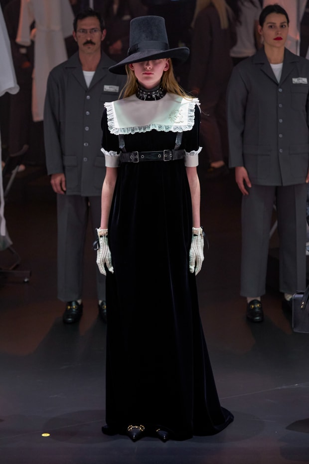 Gucci - Structured with tiers of ruffles a tulle and lace gown is worn with  bow-trimmed gloves, photographed for the preparations for the women's Gucci  Fall Winter 2020 fashion show by Alessandro