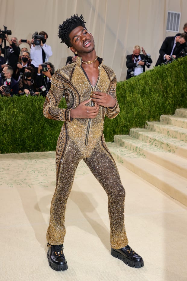 Lil Nas X Wears 3 Different Head To Toe Gold Looks At The Met Gala Fashionista