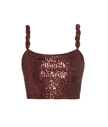 Balmain Cropped Sequin Twisted Strap Top
