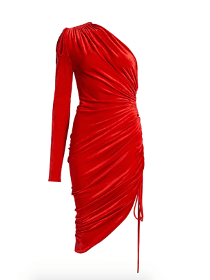 Monse Velvet Ruched One-Shoulder Drawstring Cocktail Dress