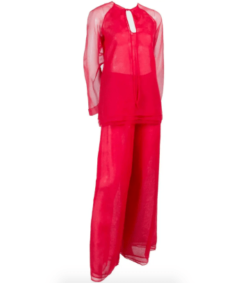 1970s Stephen Burrows Red Chiffon Evening Pantsuit Ensemble Dress Alternative