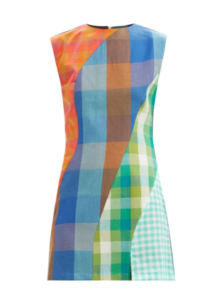 Rave Review Panelled checked cotton-canvas dress