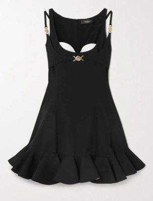 Versace Ruffled embellished cady and plissé mini dress