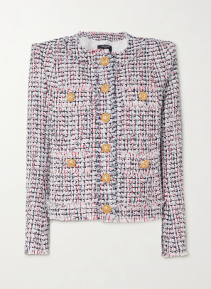 Balmain Frayed cotton-blend tweed jacket, $2795