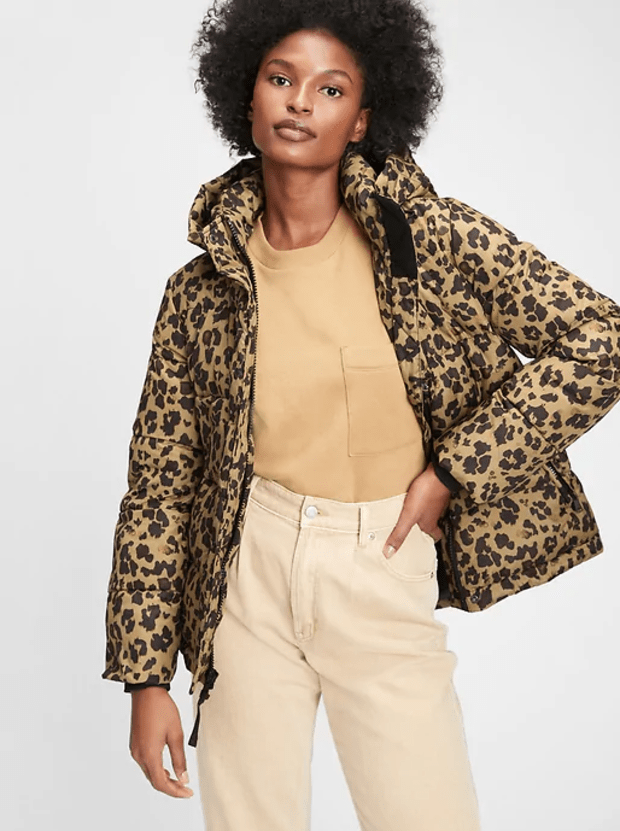 gap leopard puffer coat