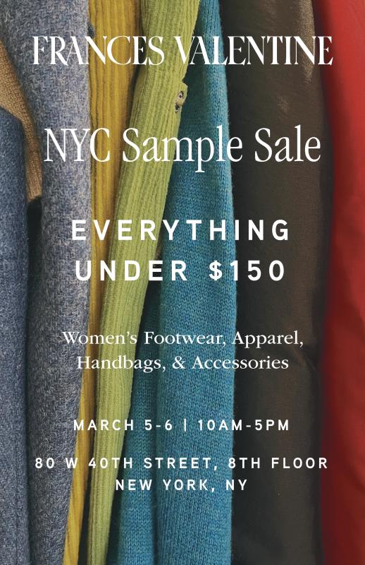 Frances Valentine NYC Sample Sale, March 5th - 6th