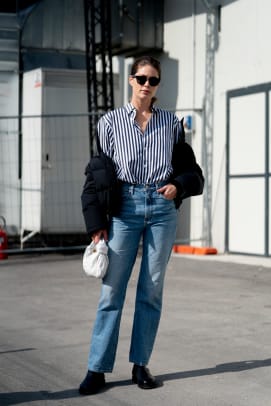 Striped Button Downs Were a Street Style Staple Over the Weekend at Milan Fashion Week Fashionista