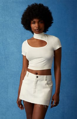 Pacsun red denim skirt sales