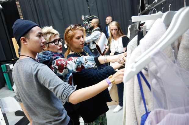 Stylist Lori Goldstein with Parsons fashion students at an Amazon event in October 2014. Photo: Brian Ach for Getty