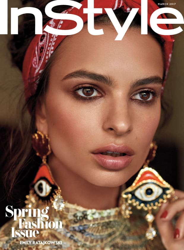 Emily Ratajkowski in a Marc Jacobs minidress and DSquared2 earrings on the March subscriber cover of 'InStyle.' Photo: Carter Smith/InStyle