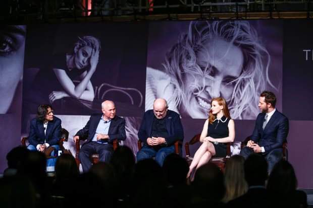 Fran Lebowitz, Steve McCurry, Peter Lindbergh, Jessica Chastain and Derek Blasberg. Photo: Courtesy of Pirelli
