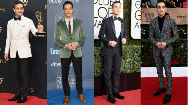 From left to right: Rami Malek at the 2016 Golden Globes, 2016 Annual Critics' Choice Awards, 2017 Golden Globes and 2017 Screen Actors Guild Awards. Photos: Frazer Harrison/Getty Images