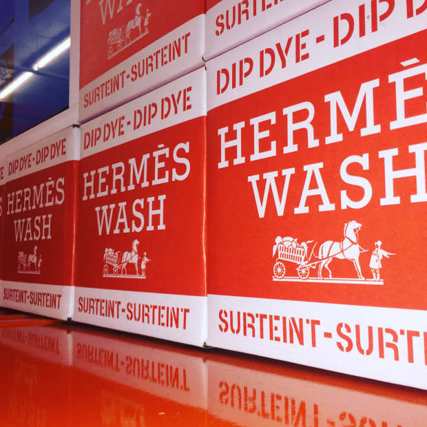 Hermès pop-up that custom dyed new or vintage scarves. Photo: @therealreal/Instagram
