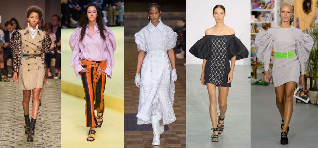 Looks from L-R: Burberry, Marques'Almeida, Simone Rocha, David Koma and Ashley Williams. Photos: Imaxtree