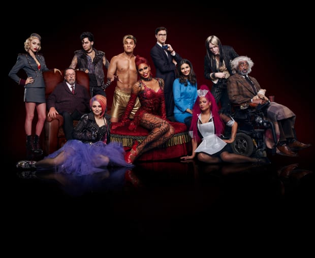 L-R: Annaleigh Ashford, Ivy Levan, Tim Curry, Reeve Carney, Christina Milian, Laverne Cox, Staz Nair, Victoria Justice, Ryan McCartan, Adam Lambert and Ben Vereen in 'Rocky Horror Picture Show: Let's Do the Time Warp Again.' Photo: Miranda Penn Turin/FOX
