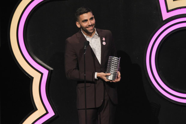 "Them" creator Phillip Picardi accepts an award at the The 21st Annual Webby Awards. Photo: Bennett Raglin/Getty Images