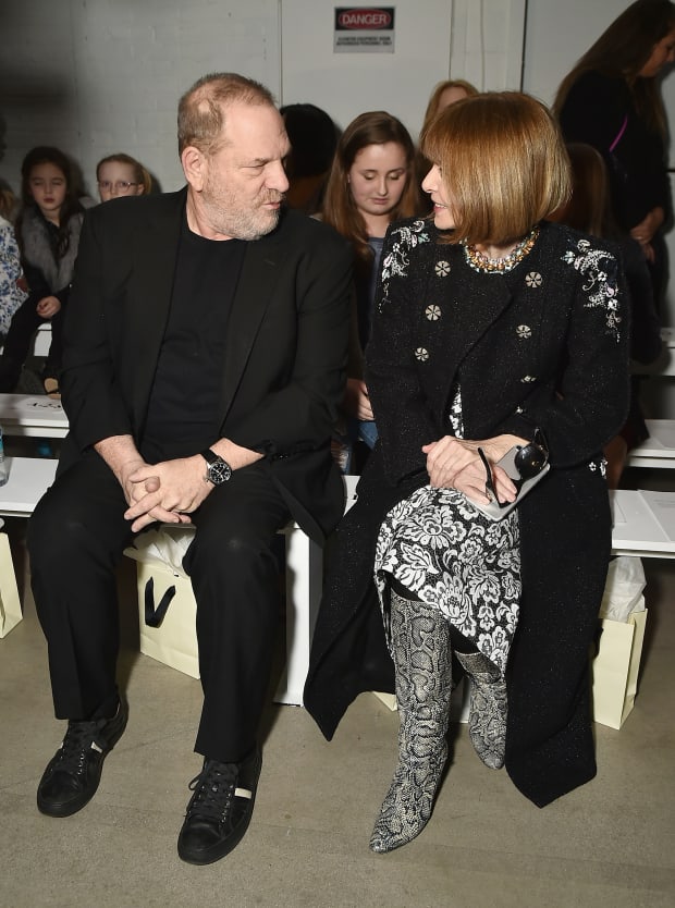 Harvey Weinstein and Anna Wintour sitting front row at Marchesa in February 2017. Photo: Theo Wargo/Getty Images