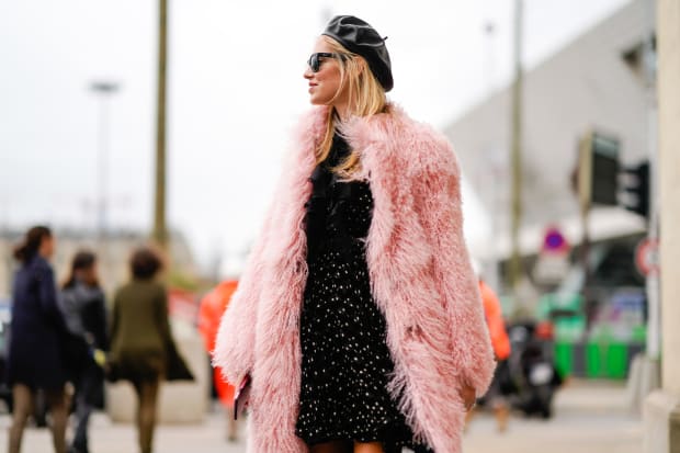 Chiara Ferragni in a beret outside Giambattista Valli's Spring 2018 show during Paris Fashion Week. Photo: Edward Berthelot/Getty Images
